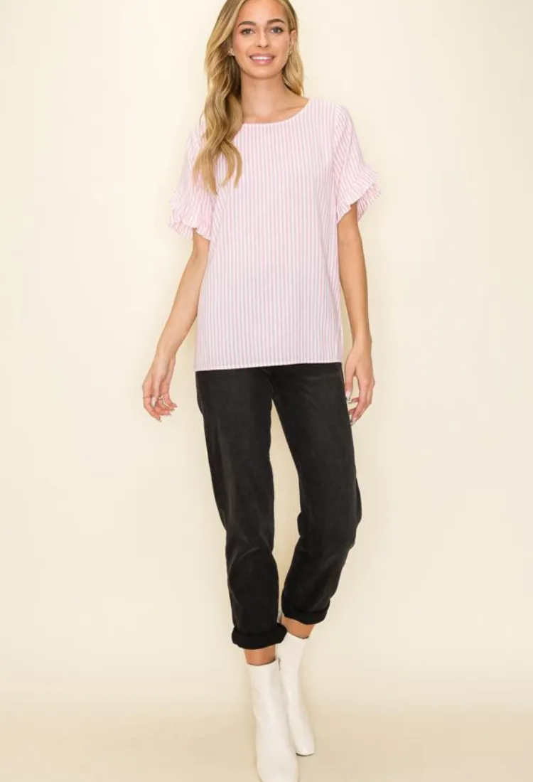 Candy Stripe Ruffle Sleeve Detail Blouse