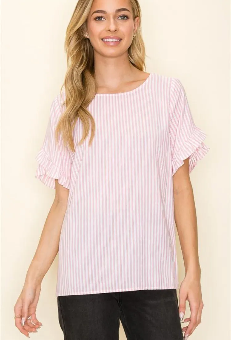 Candy Stripe Ruffle Sleeve Detail Blouse