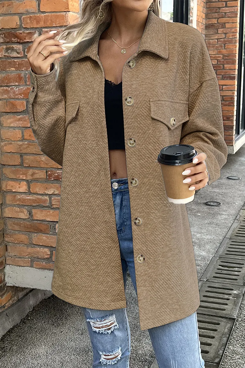 Casual Work Solid Patchwork Buttons POLO collar Outerwear