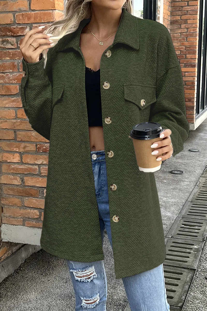 Casual Work Solid Patchwork Buttons POLO collar Outerwear