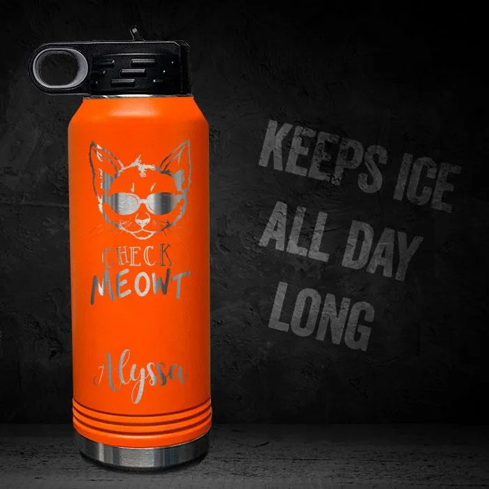 Check Meowt Cat Personalized Engraved Motivational 32oz Sport Bottle