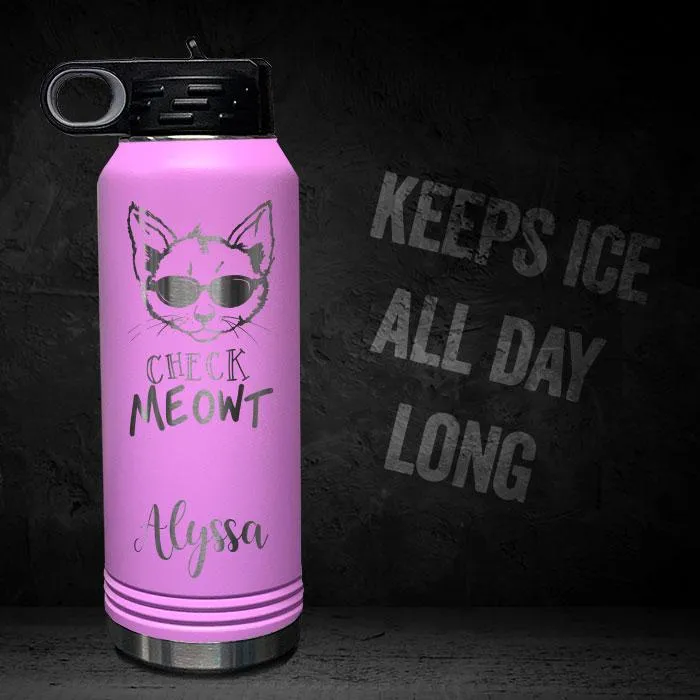 Check Meowt Cat Personalized Engraved Motivational 32oz Sport Bottle