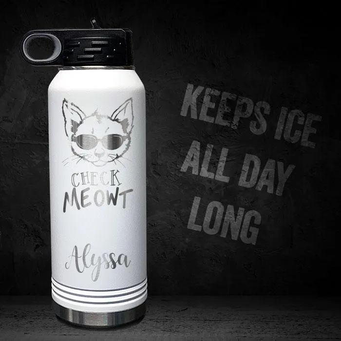 Check Meowt Cat Personalized Engraved Motivational 32oz Sport Bottle