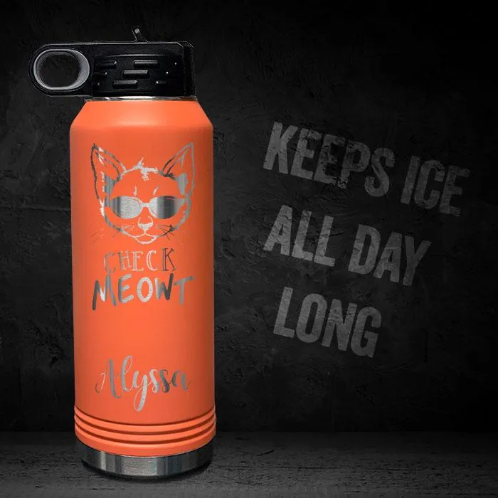 Check Meowt Cat Personalized Engraved Motivational 32oz Sport Bottle
