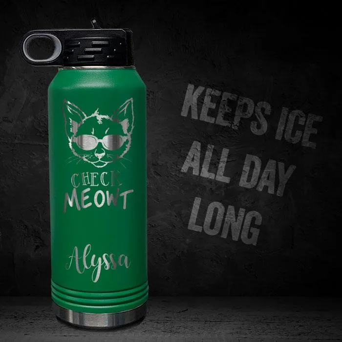 Check Meowt Cat Personalized Engraved Motivational 32oz Sport Bottle