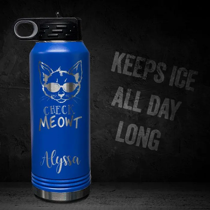 Check Meowt Cat Personalized Engraved Motivational 32oz Sport Bottle