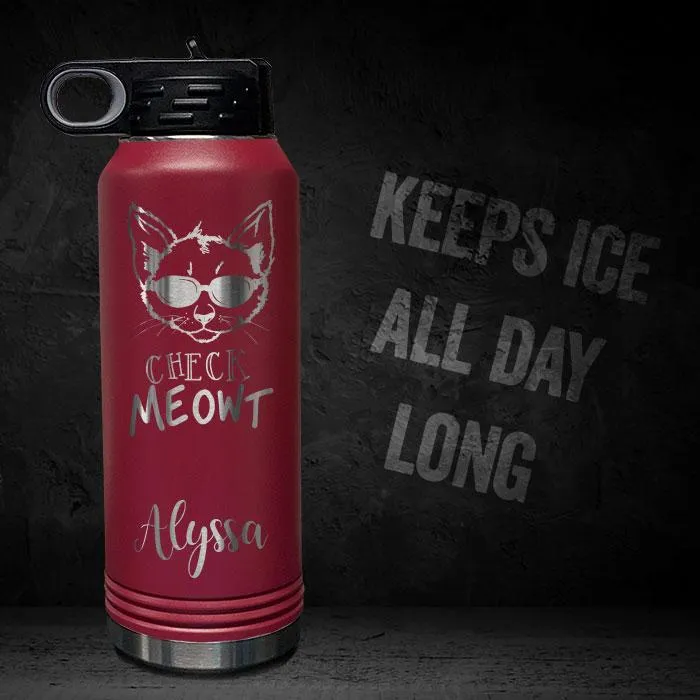 Check Meowt Cat Personalized Engraved Motivational 32oz Sport Bottle