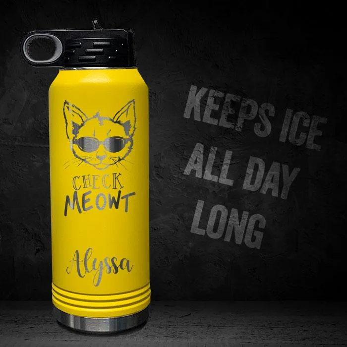 Check Meowt Cat Personalized Engraved Motivational 32oz Sport Bottle