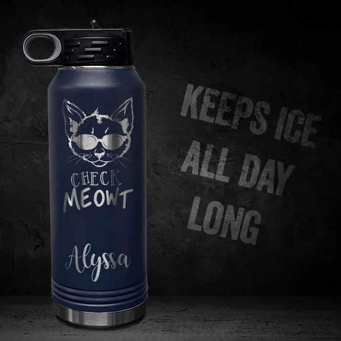 Check Meowt Cat Personalized Engraved Motivational 32oz Sport Bottle