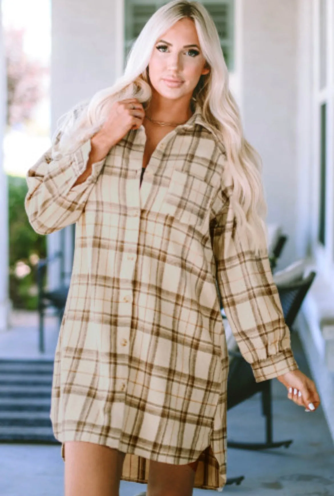 Checked Print Shirt Dress