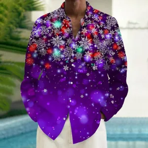 Christmas Snowflake Men's Pocket Long Sleeve Shirts