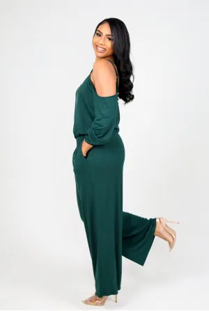 COLD SHOULDER JUMPSUIT (Hunter Green) FINAL SALE