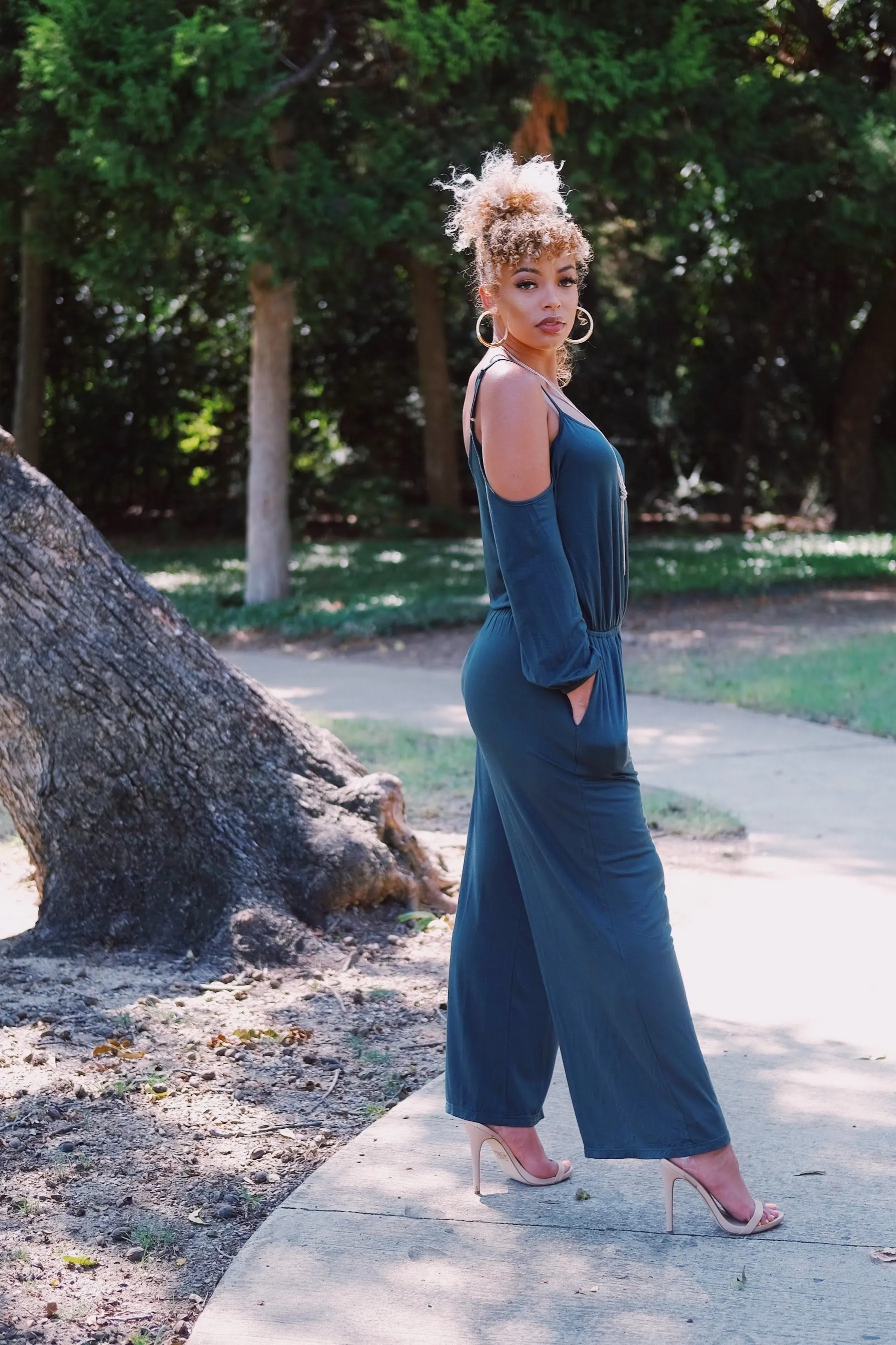 COLD SHOULDER JUMPSUIT (Hunter Green) FINAL SALE