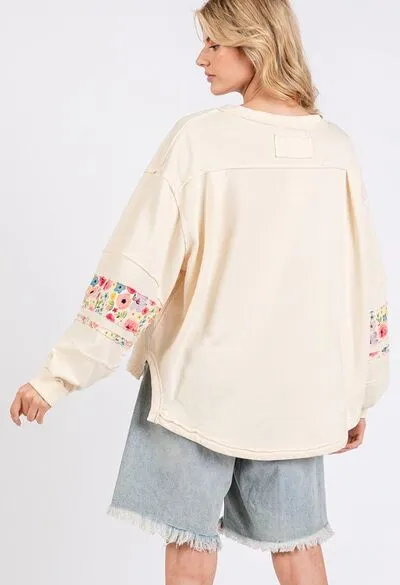 Cream Daisy Patch Applique Long Sleeve Sweatshirt