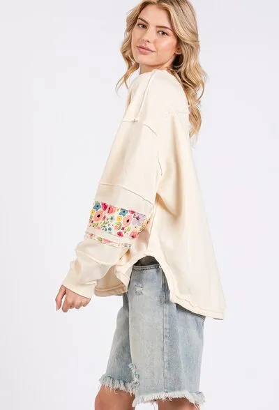 Cream Daisy Patch Applique Long Sleeve Sweatshirt