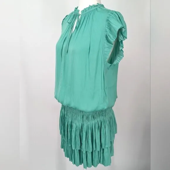 Current Air Teal Blue Green Ruffle Tiered Skirt Zoey Pleated Mini Dress Medium