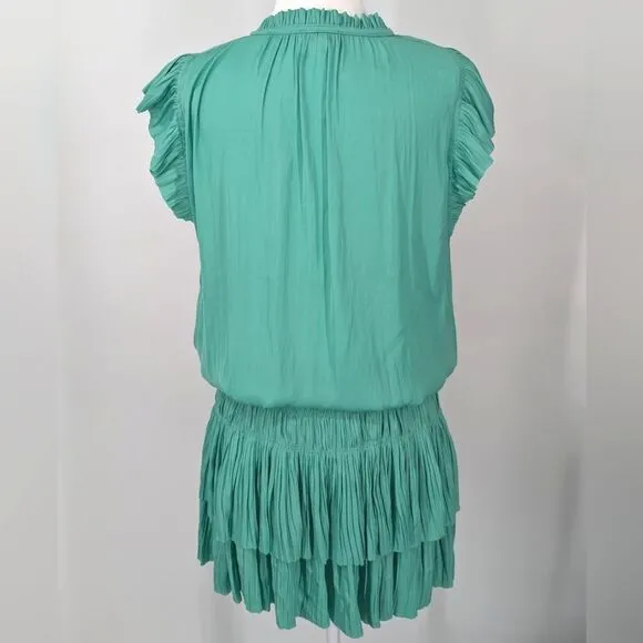 Current Air Teal Blue Green Ruffle Tiered Skirt Zoey Pleated Mini Dress Medium