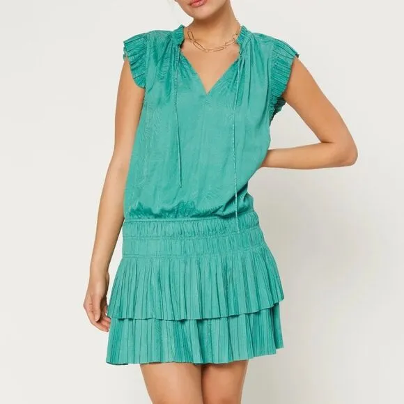 Current Air Teal Blue Green Ruffle Tiered Skirt Zoey Pleated Mini Dress Medium