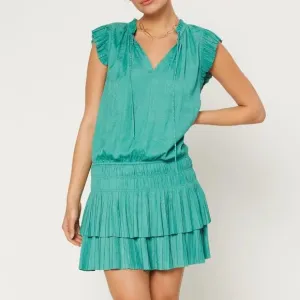 Current Air Teal Blue Green Ruffle Tiered Skirt Zoey Pleated Mini Dress Medium