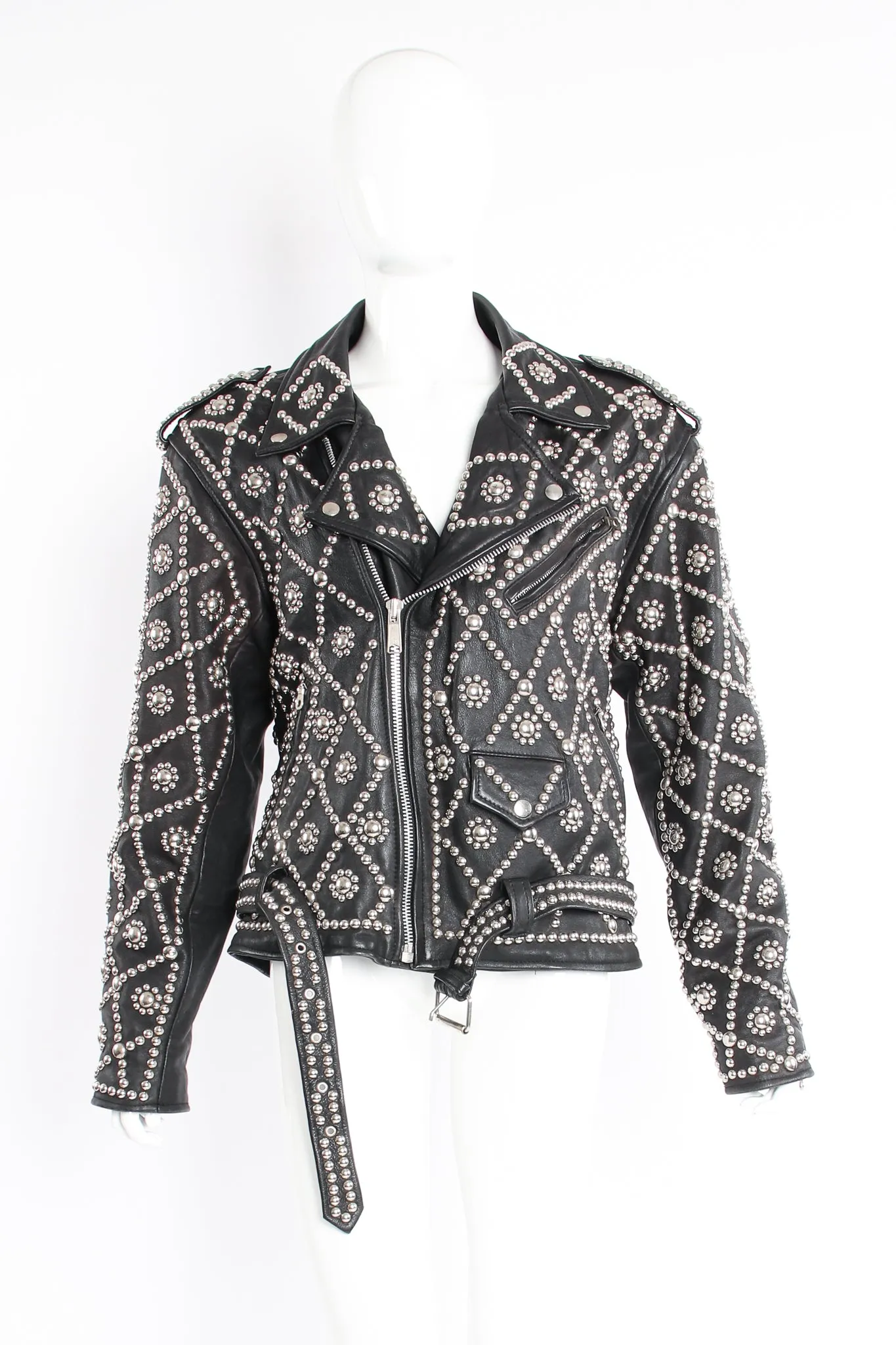 Diamond Studded Leather Moto Jacket