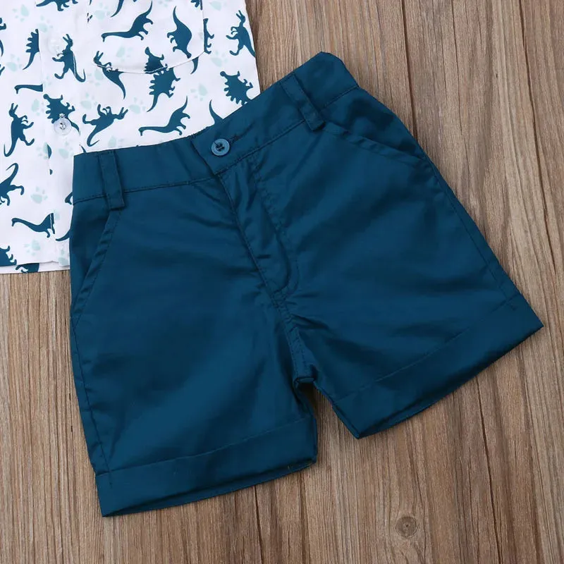 Dinosaur Pattern Button Down & Shorts Set