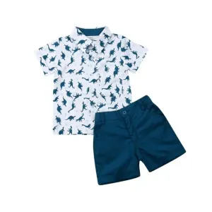 Dinosaur Pattern Button Down & Shorts Set