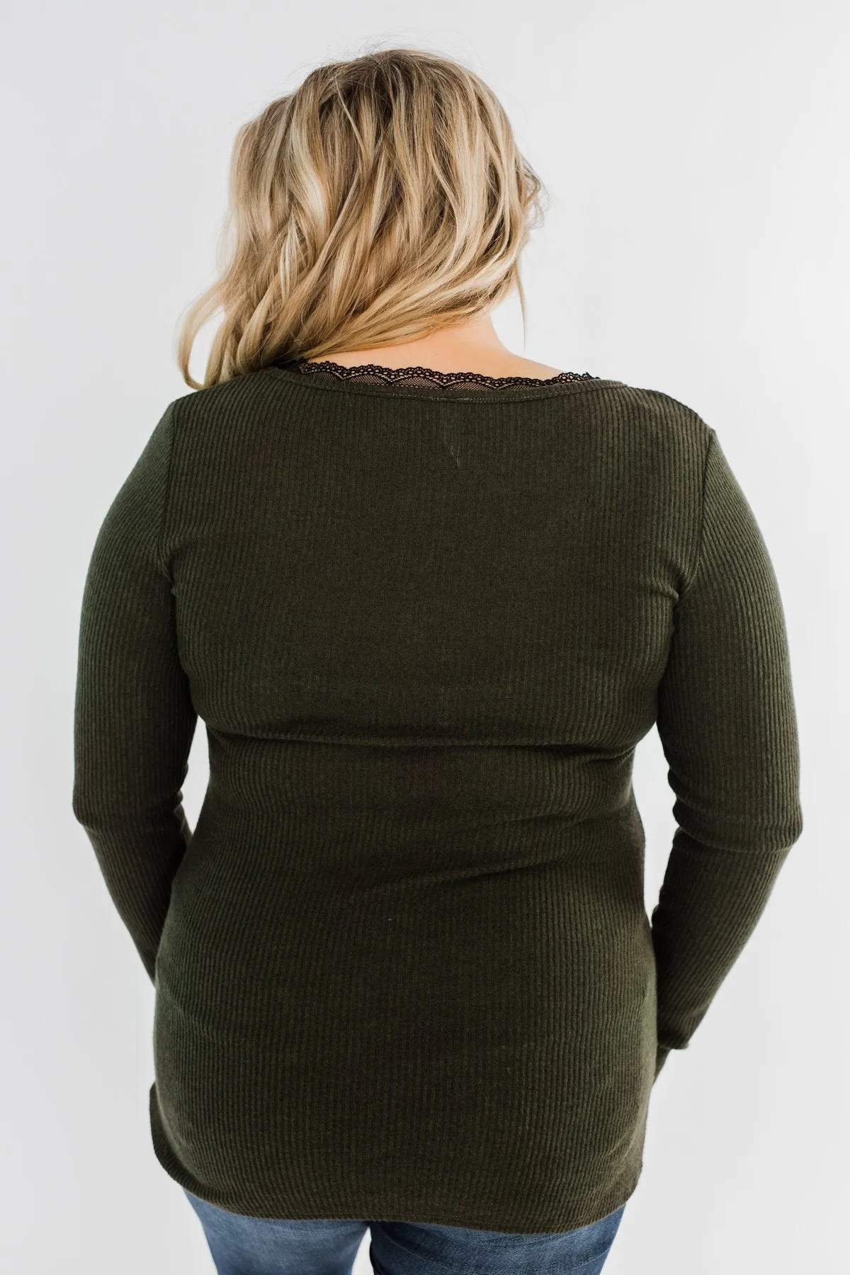 Don't Think Twice Lace Trimmed Top- Dark Olive