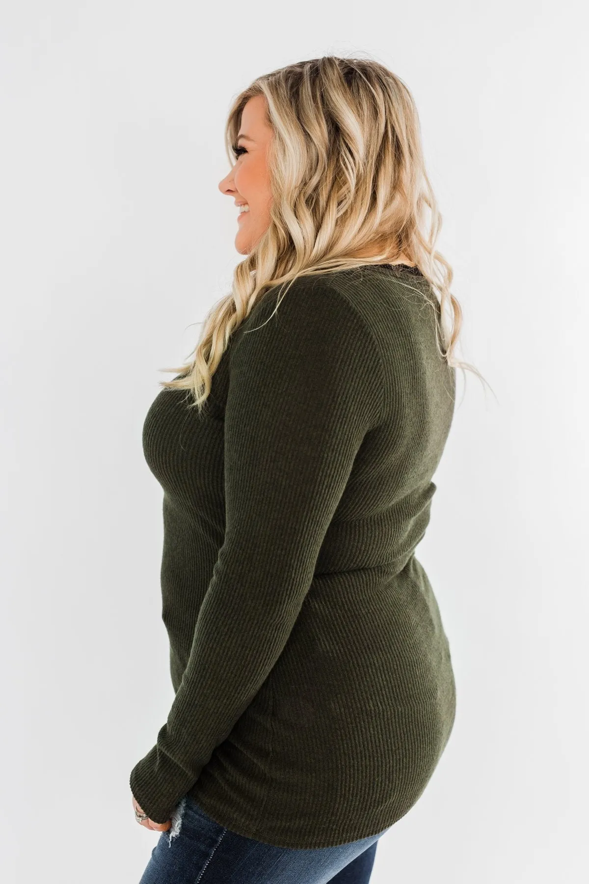 Don't Think Twice Lace Trimmed Top- Dark Olive