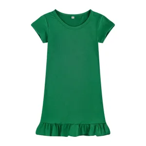 Dropped Hem Summer Short Sleeve Dress - Green