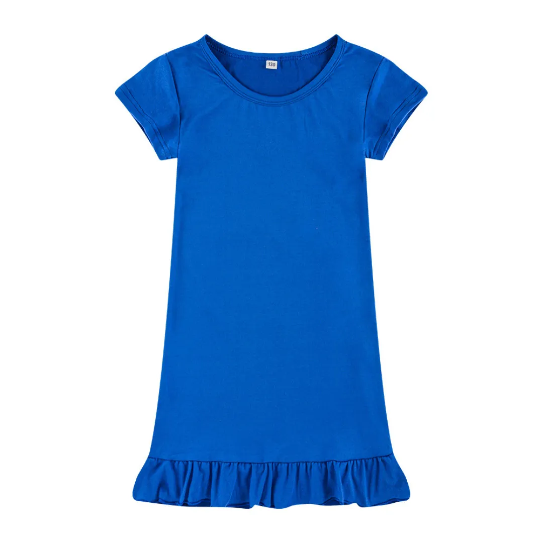 Dropped Hem Summer Short Sleeve Dress - Royal Blue