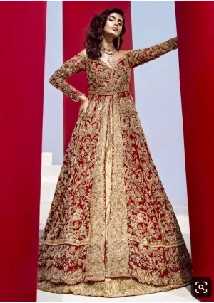 Dulhan Maxi Lahnga In Hot Red Color Model# 1799