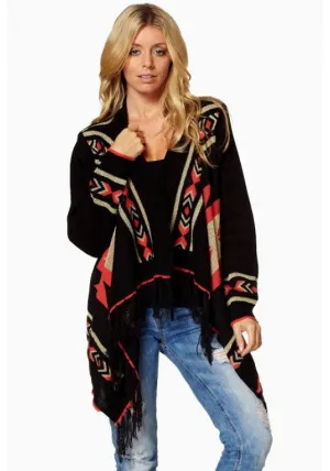 Elan | Aztec Print Sweater Cardigan Black