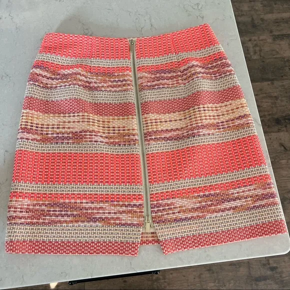 Etcetera Tweed Skirt Striped Neon Coral Pink Size 6 NWOT