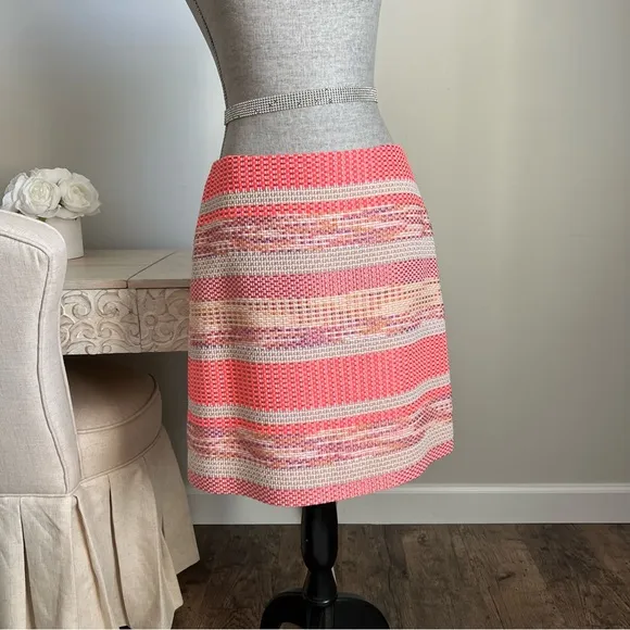 Etcetera Tweed Skirt Striped Neon Coral Pink Size 6 NWOT