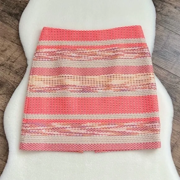 Etcetera Tweed Skirt Striped Neon Coral Pink Size 6 NWOT