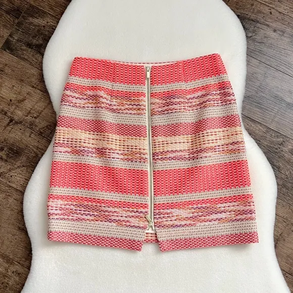 Etcetera Tweed Skirt Striped Neon Coral Pink Size 6 NWOT