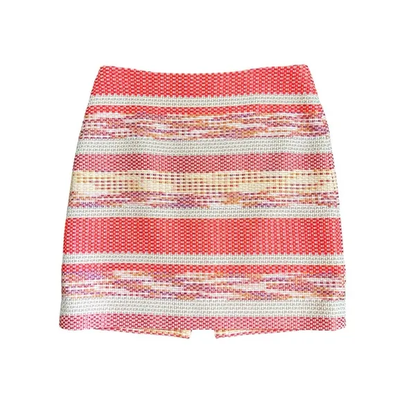 Etcetera Tweed Skirt Striped Neon Coral Pink Size 6 NWOT
