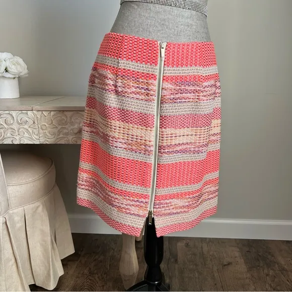 Etcetera Tweed Skirt Striped Neon Coral Pink Size 6 NWOT