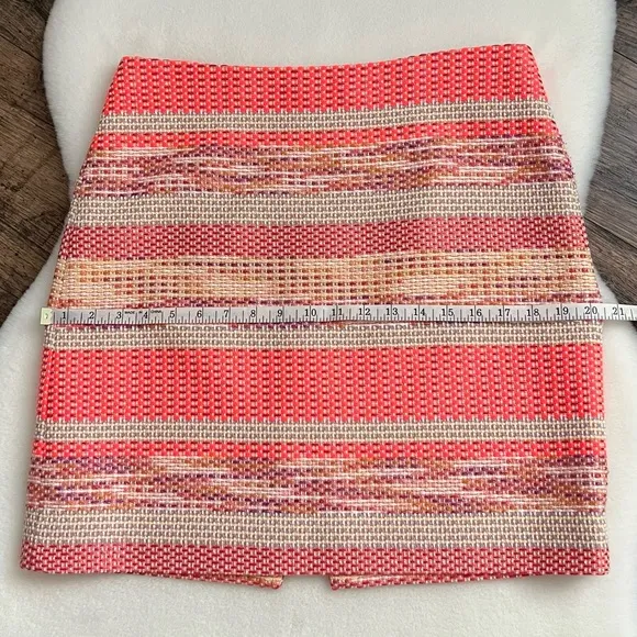 Etcetera Tweed Skirt Striped Neon Coral Pink Size 6 NWOT