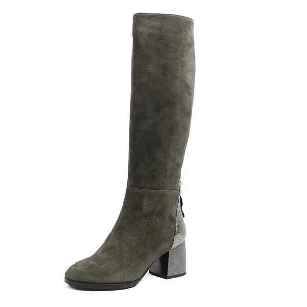 Fashion Women's Boots High Quality Kid Suede Comfortable Round Toe Square Heel Special Shoes New Solis Boots