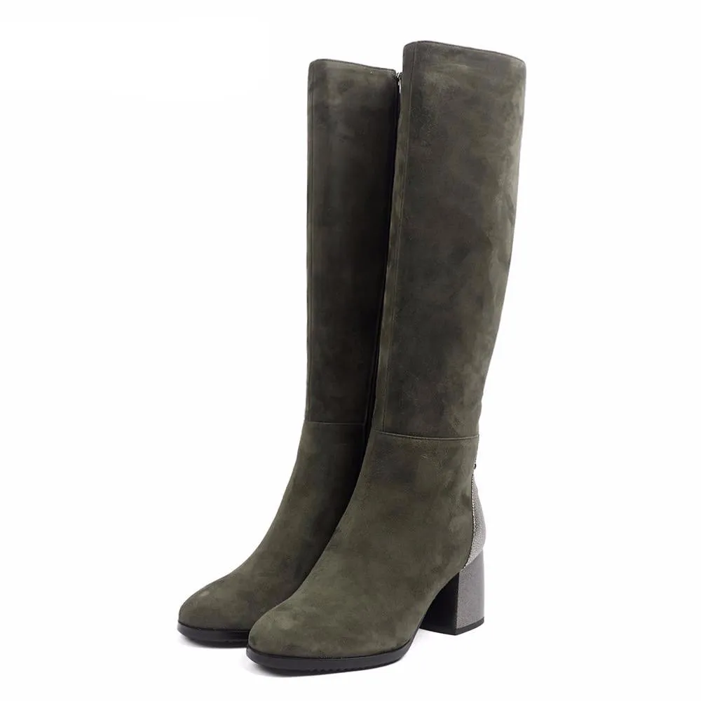 Fashion Women's Boots High Quality Kid Suede Comfortable Round Toe Square Heel Special Shoes New Solis Boots