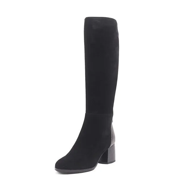 Fashion Women's Boots High Quality Kid Suede Comfortable Round Toe Square Heel Special Shoes New Solis Boots