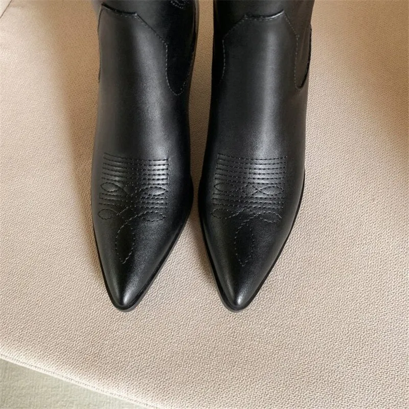 Femme Shoes Embroidery Low Heel Knight Boots