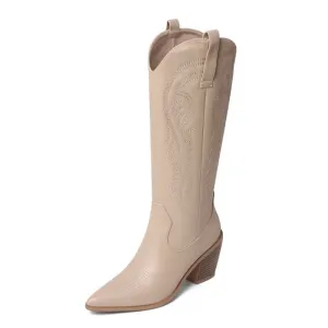 Femme Shoes Embroidery Low Heel Knight Boots