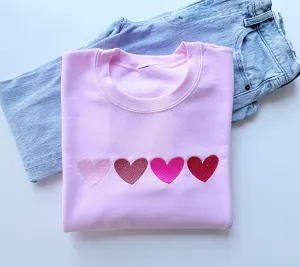 Four Embroidered Heart Valentine Sweatshirt