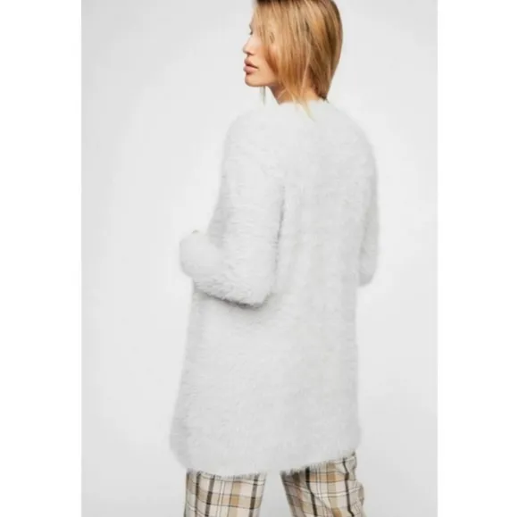 Free People Faux Fur Silver Cloud Cardigan, Size M