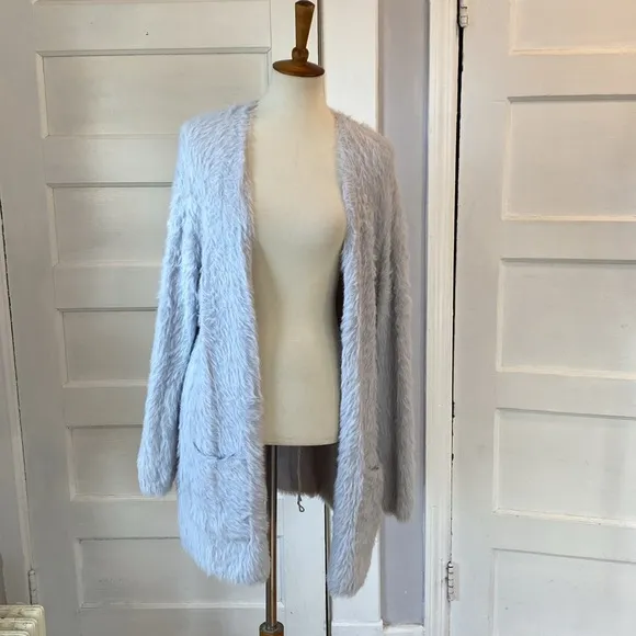 Free People Faux Fur Silver Cloud Cardigan, Size M