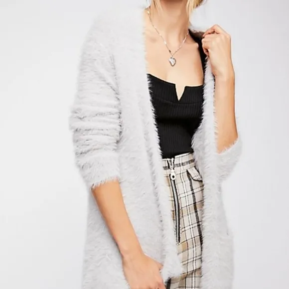 Free People Faux Fur Silver Cloud Cardigan, Size M