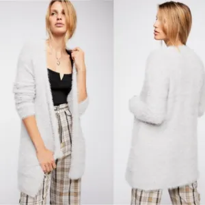 Free People Faux Fur Silver Cloud Cardigan, Size M