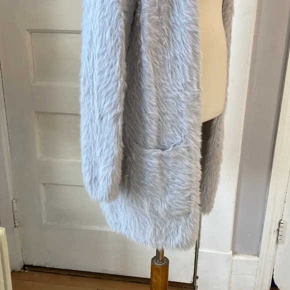 Free People Faux Fur Silver Cloud Cardigan, Size M